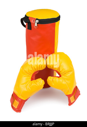 Un boxing per bambini kit - guanti e un sacco da boxe Foto Stock