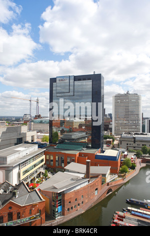 Gas Street Basin canal rete e Hyatt Hotel a Birmingham, West Midlands, England, Regno Unito Foto Stock