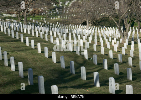 Righe di bianco pietre grave fade in distanza in Al Cimitero Nazionale di Arlington, Arlington VA Foto Stock
