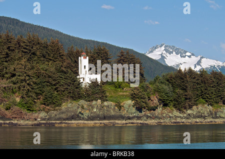 Sentinel Island Lighthouse Lynn Canal vicino a Juneau passaggio interno Alaska USA Foto Stock