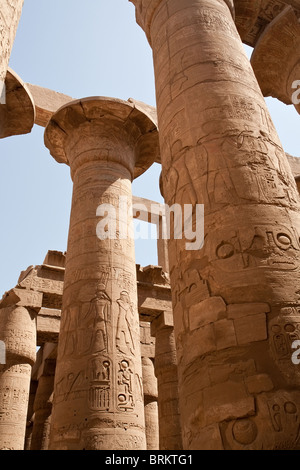 Colonne con bassorilievi del Tempio di Karnak, EGITTO Luxor Foto Stock