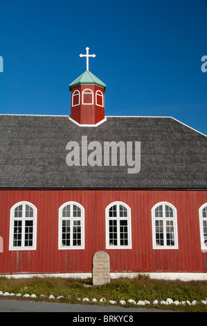 La Groenlandia, Qaqortoq. Groenlandia meridionale la più grande città con quasi 3 mila abitanti. La vecchia chiesa Foto Stock