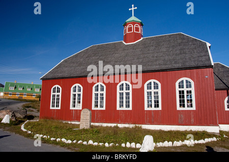 La Groenlandia, Qaqortoq. Groenlandia meridionale la più grande città con quasi 3 mila abitanti. La vecchia chiesa Foto Stock