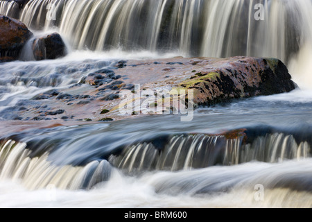 Acqua a cascata sul fiume Tavy a scindere Tavy, Parco Nazionale di Dartmoor, Devon, Inghilterra. Estate (Agosto 2009). Foto Stock