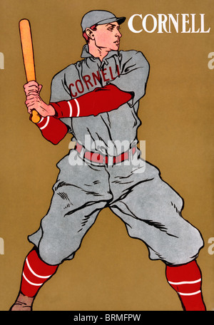 Giocatore di baseball, dalla Cornell University, azienda bat, circa 1908 Foto Stock