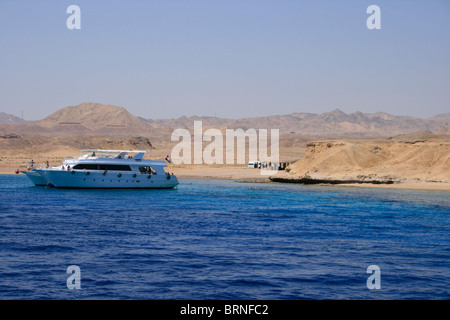 Barca Diving ancorato a Ras Mohammed vicino a Sharm el Sheikh, Egitto Foto Stock