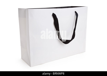 White Shopping Bag isolato su bianco Foto Stock