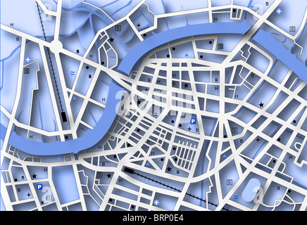 Illustrato street-mappa di una città generico con i nomi di n. Foto Stock