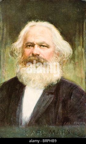 Cartolina di un ritratto dipinto di Karl Marx. Foto Stock