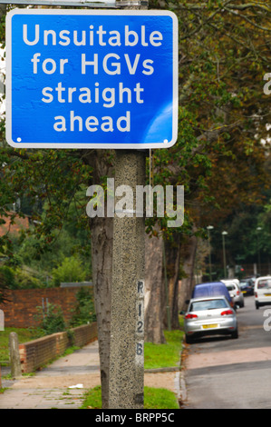 Un inglese un cartello stradale avverte che la strada da percorrere è inadatto per veicoli pesanti Foto Stock