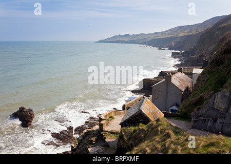 South Hallsands mostra le rovine del villaggio perso al mare nel 1917 Disaster, Devon, Inghilterra, Regno Unito Foto Stock