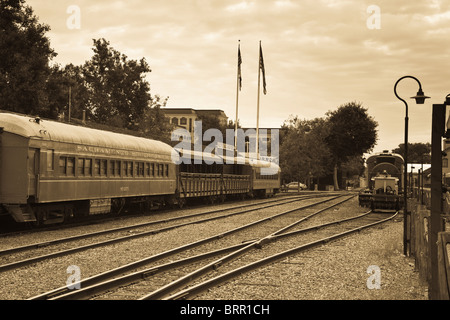 Autovetture per il treno a vapore a Old Town Sacramento in California Foto Stock