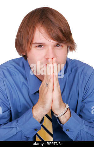 Un business guy over bianco in una maglietta blu Foto Stock