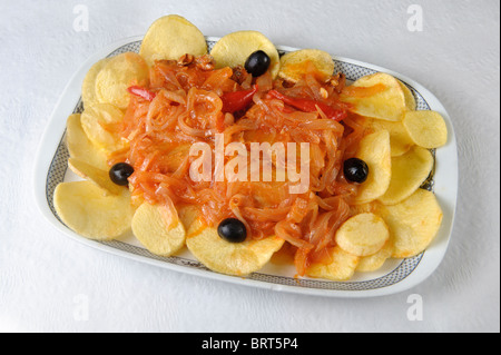 Il baccalà portoghese piatto 'Bacalhau à Caçador' Foto Stock