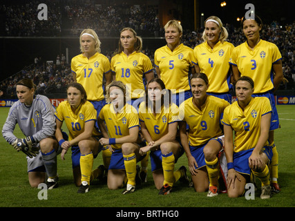 La Svezia a partire undici linee up prima di iniziare un 2003 Coppa del Mondo Donne partita di calcio contro il Canada (vedi descrizione) Foto Stock