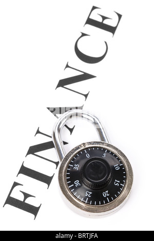 Headline finance e la serratura e concetto di protezione finanziaria Foto Stock