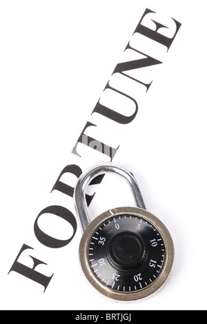 Headline fortune e la serratura e concetto di protezione finanziaria Foto Stock