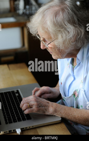 Silver Surfer oap computer internet lady titolare di pensione o di rendita Foto Stock