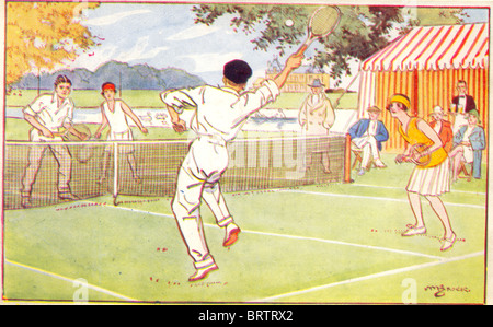 Il sussidio da Bell è di nuovo il francese Picture Card insieme II per artista H M Brock intitolato Tennis Foto Stock