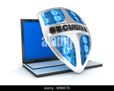 La protezione antivirus e laptop, abstract (fatto in 3d) Foto Stock