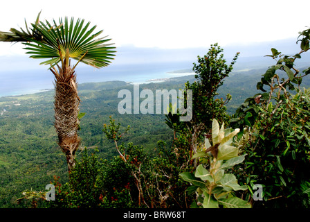 Vista da El Yunque montagna verso Baracoa, Cuba Foto Stock