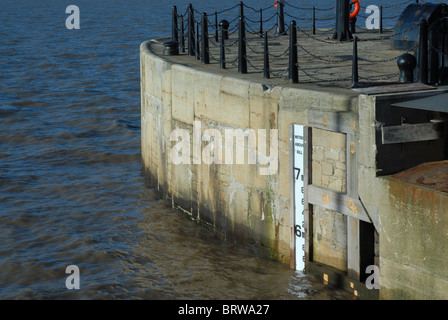 Livello acqua indicatore di misurazione ad una barca di pietra dock facility. Foto Stock