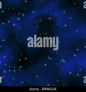 Cielo stellato di notte con la luce blu nuvole e molte stelle Foto Stock