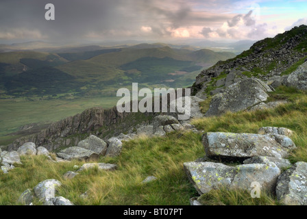 Vista dalla cima del Moel Siabod, Snowdonia, Galles Foto Stock