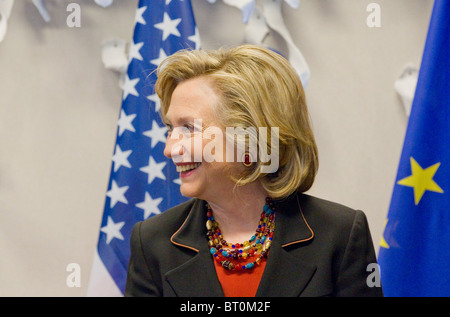 Il Segretario di Stato americano Hilary Clinton visita del Consiglio europeo a Bruxelles il 14 ottobre 2010 Foto Stock