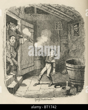 'L'effrazione'. Xix secolo illustrazione da Charles Dicken's Oliver Twist. Illustrazione di George Cruishank (1792-1878) Foto Stock