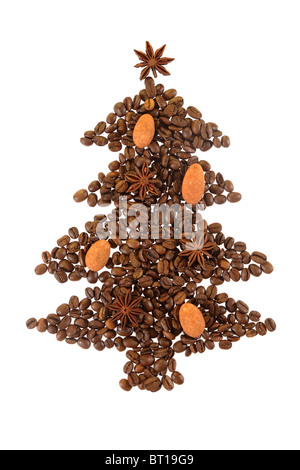 Albero di Natale fatto di simbolo da chicchi di caffè. Foto Stock