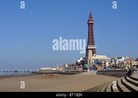 La Blackpool Tower & beach Foto Stock