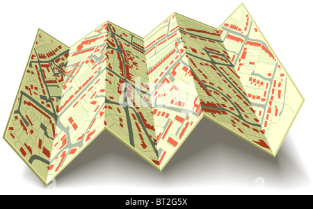 Illustrate la piegatura mappa di alloggiamento in una generica città senza nome Foto Stock