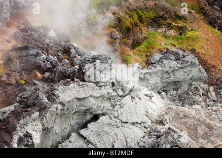 Un nuovo flusso di lava che ha eruttato durante il Krafla incendi presso Leirhnjukur vicino a Myvatn, Islanda durante gli anni settanta e ottanta. Foto Stock