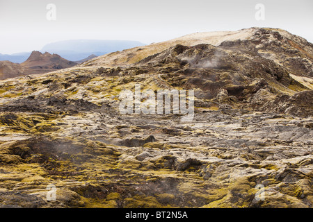 Un nuovo flusso di lava che ha eruttato durante il Krafla incendi presso Leirhnjukur vicino a Myvatn, Islanda durante gli anni settanta e ottanta Foto Stock