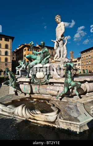 Fontana del Nettuno Piazza della Signoria di Firenze, Toscana, Italia Foto Stock