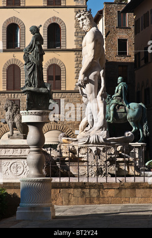 Fontana del Nettuno Piazza della Signoria di Firenze, Toscana, Italia Foto Stock