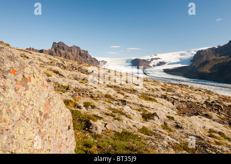 Skaftafellsjokull nel Skaftafell National Park, questo ghiacciaio come tutti i'Islanda i ghiacciai sfuggente è dovuta al cambiamento climatico. Foto Stock