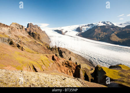 Skaftafellsjokull nel Skaftafell National Park, questo ghiacciaio come tutti i'Islanda i ghiacciai sfuggente è dovuta al cambiamento climatico. Foto Stock