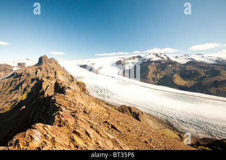 Skaftafellsjokull nel Skaftafell National Park, questo ghiacciaio come tutti i'Islanda i ghiacciai sfuggente è dovuta al cambiamento climatico. Foto Stock