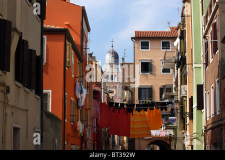 Chioggia, ward Duomo, Torre campanaria, canal, laguna, Venezia, Veneto, Italia Foto Stock