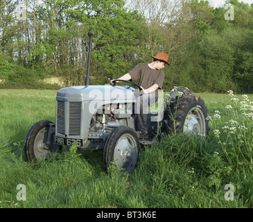 Un 1948 Ferguson trattore tè ancora lavorando nel Sussex. Conosciuto come un po' grigio (fergy fergie) è stato progettato da Harry Ferguson Foto Stock