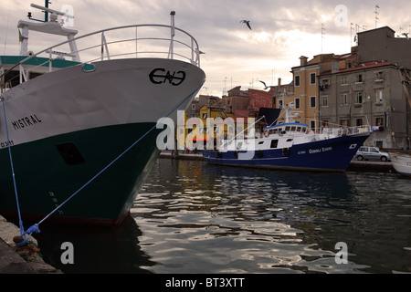 Chioggia, Canal San Domenico, barche da pesca, sulla laguna di Venezia, Italia Foto Stock
