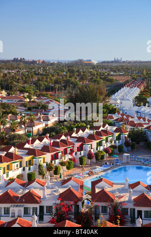 Isole Canarie, Gran Canaria, vista di Playa del Ingles e Maspalomas Resorts Foto Stock