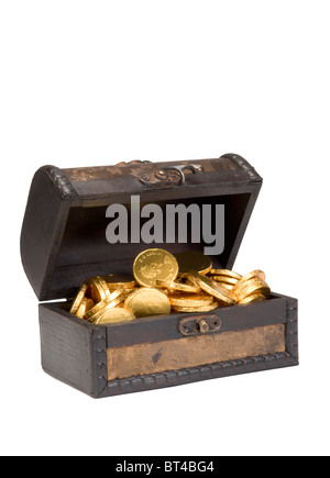 Scrigno Pieno di monete d'oro Foto Stock
