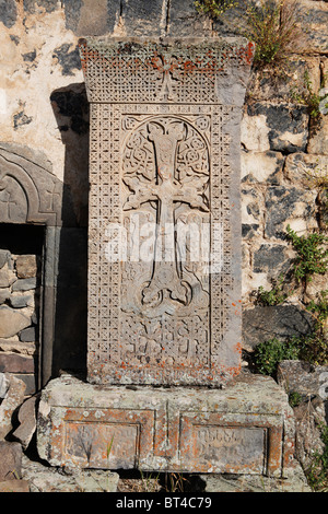 Armenian croce di pietra con Cristo incisi su di esso Foto Stock