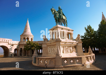 Statua di re Istvan ( Stephan ) - Bastione del Pescatore - Castle District, Budapest, Ungheria Foto Stock