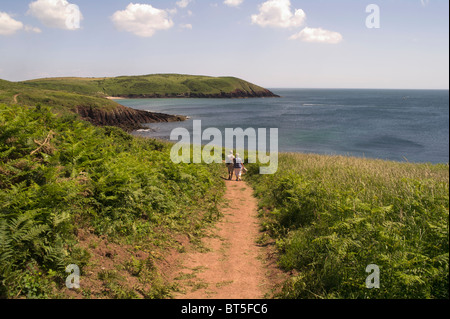 Vista da Il Pembrokeshire Coast path manorbier Foto Stock