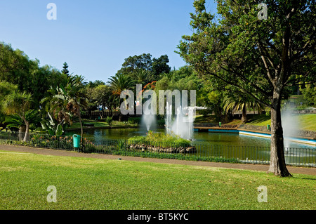 Fontane lago nel parco pubblico e giardino Parque de Santa Catarina Funchal Madeira Portogallo Europa Foto Stock