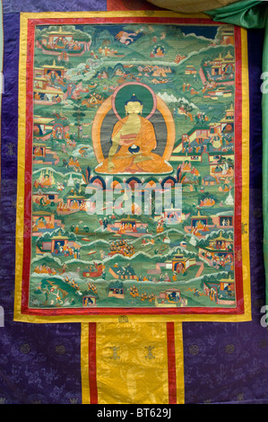 Thanka tanka nepal travel tourist panno souvenir brocade buddha ornati astratta, altare, antiquariato, arte, Asia, sfondo banner, Foto Stock